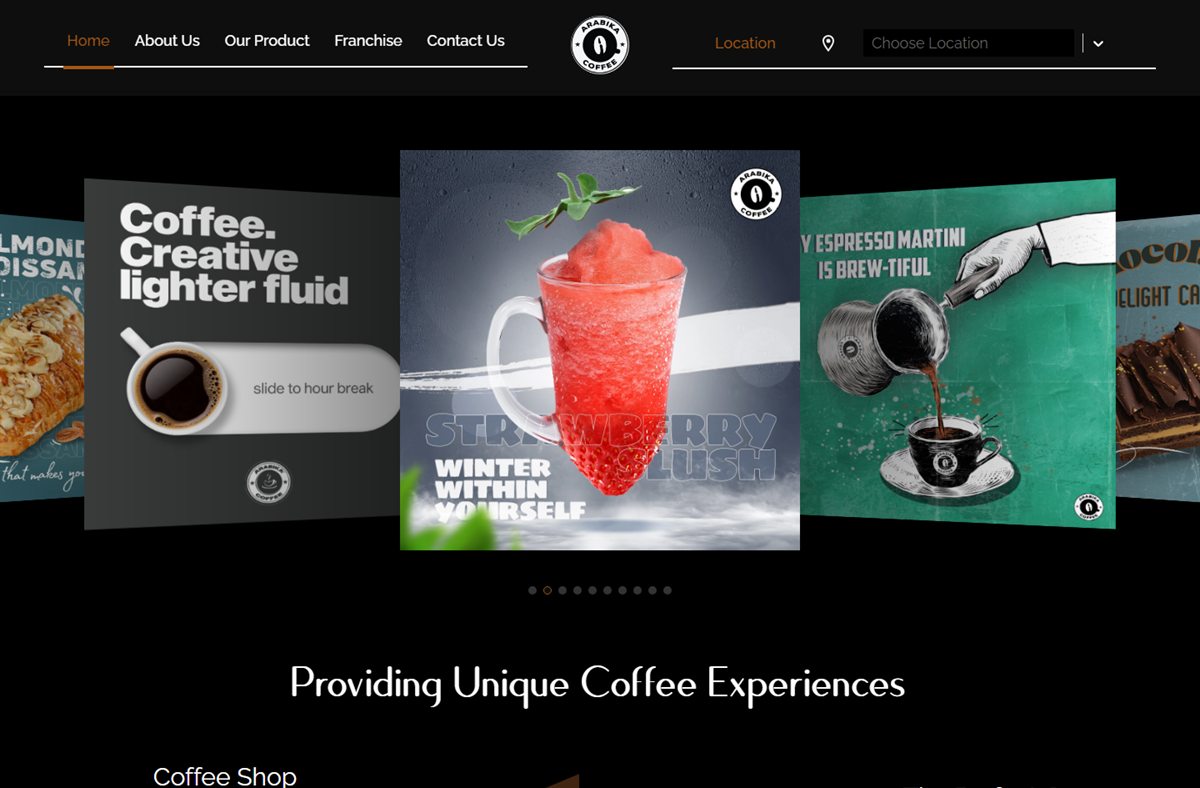 Homepage of the Arabika Coffee website