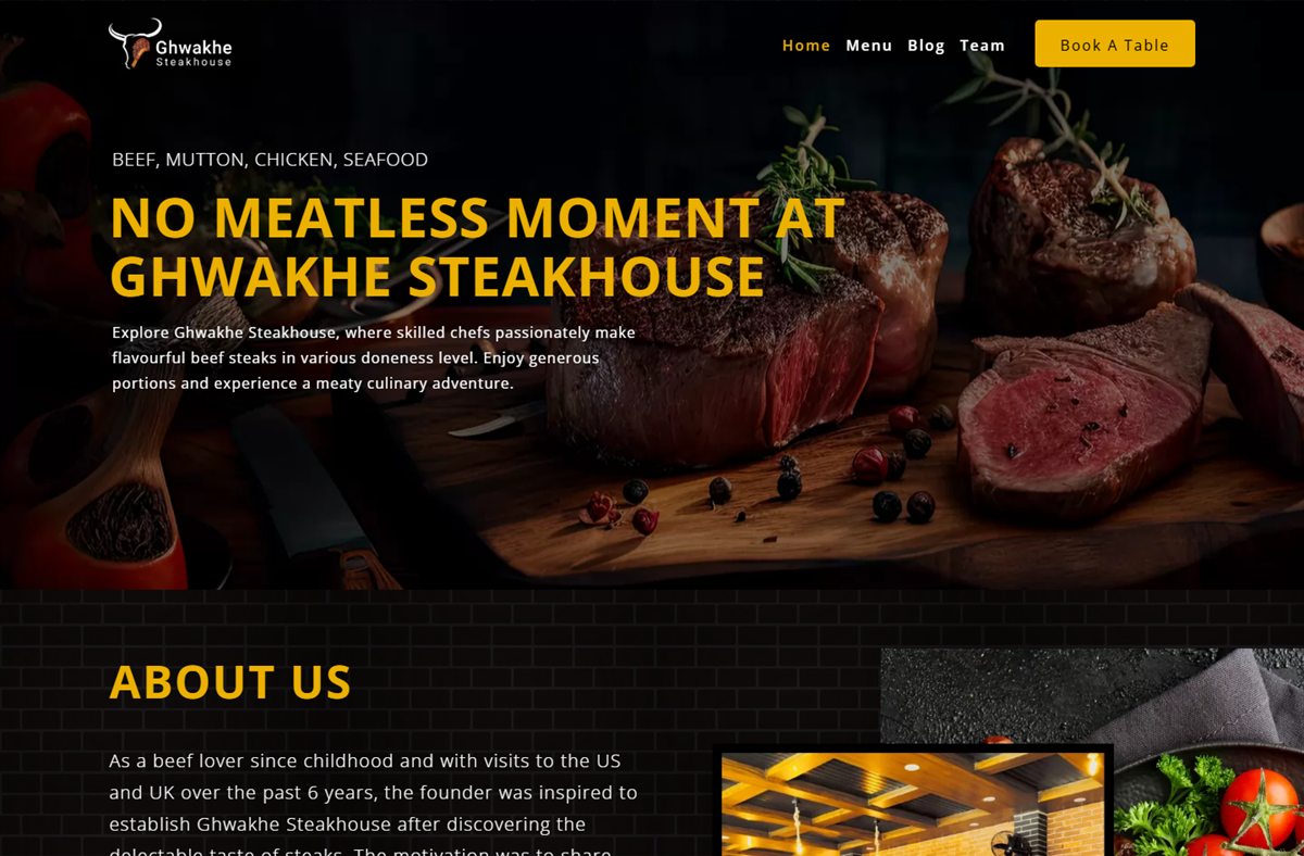Homepage of the Ghwakhe Steakhouse website