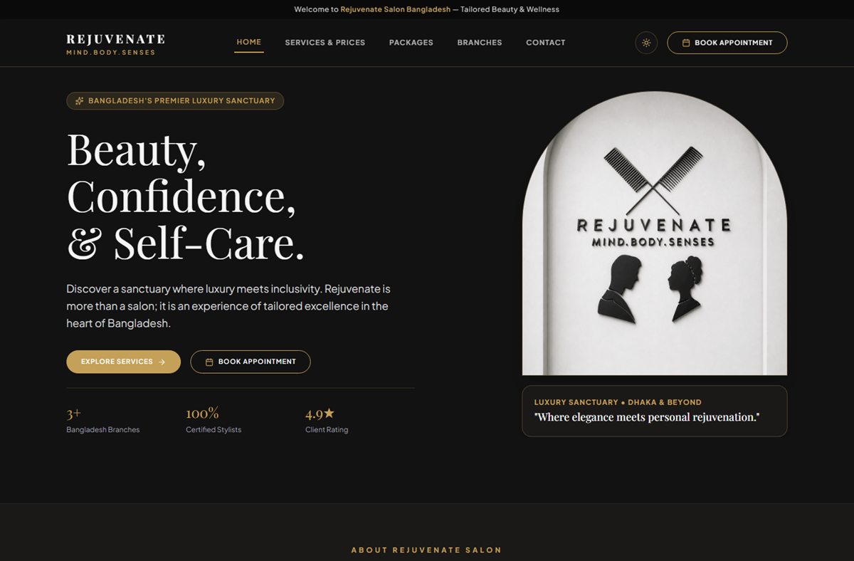 Homepage of the Rejuvenate website