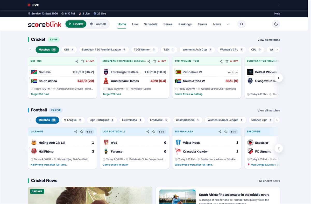 Homepage of the ScoreBlink website